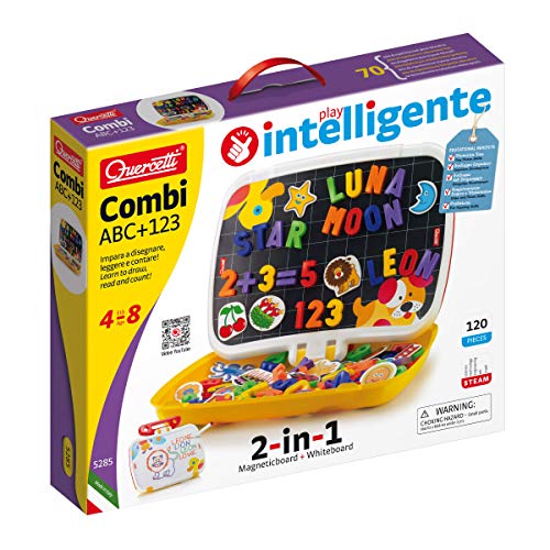 Quercetti-Quercetti-5285 Combi ABC / 123-Pizarra de Letras y números magnéticos, Juegos educativos (5285)