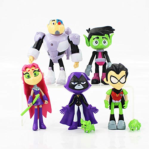 qwermz Modelo De Anime, 7 Unids/Lote Teening Titans Go Figuras De Acción Juguetes Robin Raven Beast Cyborg PVC Modelo Juguetes para Niños Regalos 3-12cm