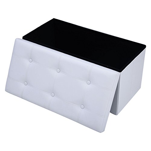 RELAX4LIFE - Baúl de almacenamiento plegable, banco de piel con asiento suave, taburete otomano, reposapiés, contenedor, caja baúl plegable