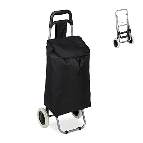 Relaxdays Carro Compra Plegable, Bolsillo Interior, 25 l, Soporta hasta 10 kg, Tela-Acero, 1 Ud, 91 x 40 x 30 cm, Negro