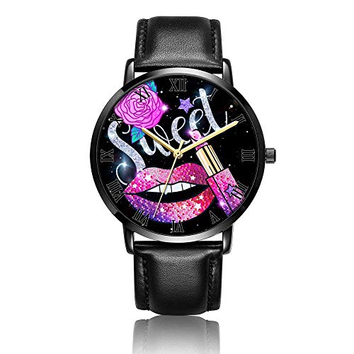 Relojes Anolog Negocio Cuarzo Cuero de PU Amable Relojes de Pulsera Wrist Watches Lápiz Labial Dulce