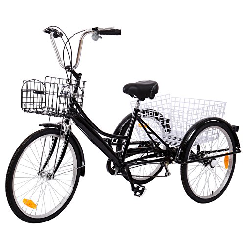 Ridgeyar - Bicicleta de tres rueda de 24 pulgadas, seis velocidades y cesta incluida, Black-2