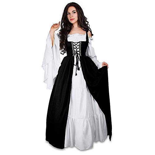 RISTHY Vestidos de Fiesta Gótico Mujeres Vestidos Medieval Vestidos Cosplay Manga Trompeta Retro Cuello Cuadrado Renacentista Princesa de Las Mujeres Vestidos Largos para Mujeres