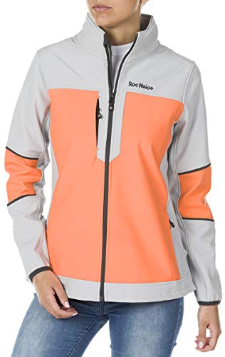 Roc Neice Chaqueta Softshell Mujer, combinada, Cremallera y Bolsillos Laterales+Pecho, bies elástico. Impermeable, Cortavientos, Alta Capacidad Termica. Mujer Gris Claro+Coral M