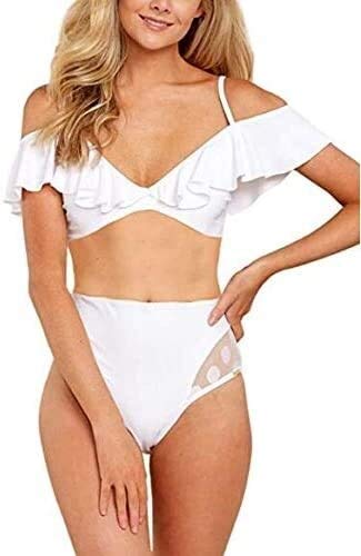 Ropa For Mujer de Talle Alto Bikini de Trajes de baño de Dos Piezas Traje de baño del Volante del Acoplamiento de la Colmena, Tamaño: L (Color : White, Size : S)