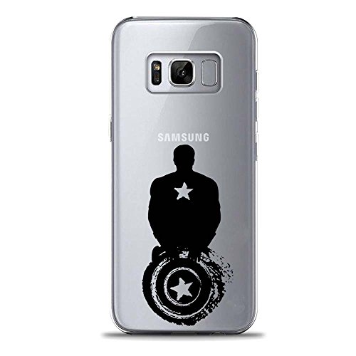 S8 TPU Funda Gel Transparente Carcasa Case Bumper de Impactos y Anti-Arañazos Espalda Cover, Black Hero Colección Collection, Captain America Negro, Galaxy S8