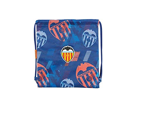 Saco Mochila Valencia CF | Mochila de Cuerdas Escolar, Bolsa de Tela de Deporte con Forma Cuadrada con Cierre Sencillo de Cuerdas, Tamaño Mediano - Medidas 25 x 28 cm - Color Azul