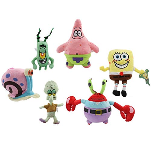 shenlanyu Juguete de Peluche 6 Unids / Lote Bob Esponja Peluche Relleno Bob Esponja / Patricio / Cangrejo / Plancton / Pulpo / Caracol Muñecas Niños Brinquedos Juguetes