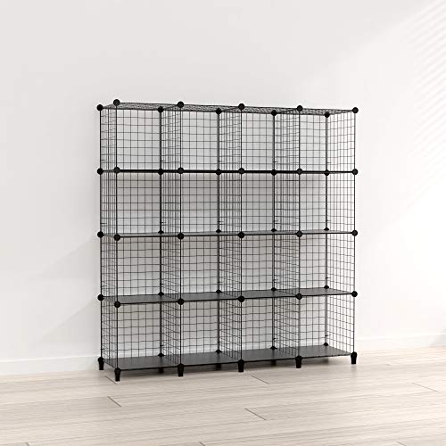 SIMPDIY estanteria Modular Malla Almacenamiento, librería Armario 16 Cubos, estanterias metalicas almacenaje Alta Capacidad, Vitrina Almacenamiento artículos Sala Estar Oficina, 124x32x124cm, Negro