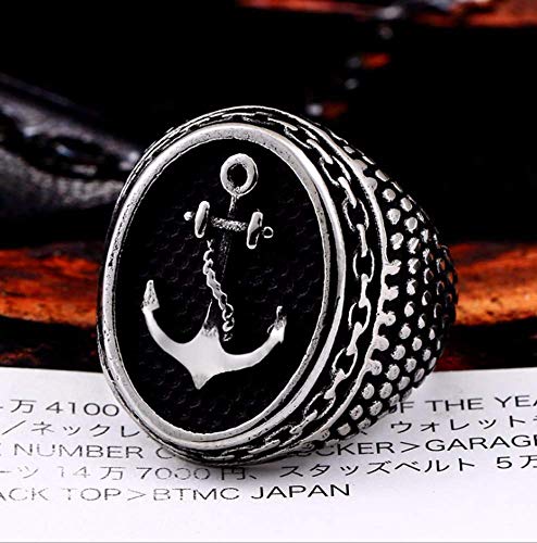 Simplicidad con Estilo Anillo Anillo Acero de Titanio Moda Hombres Ancla de Tendencia Retro Creatividad Individual Estilo de Locomotora Old Craft Alternative, DZ, 9