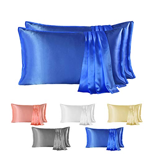 Since Silk Fundas de Almohada de Seda 100% Morera Natural 22 Momme, Suaves y Cuidado de la Cabello Funda de Almohada de Seda 2 Piezas Azul Marino (50 * 75cm)