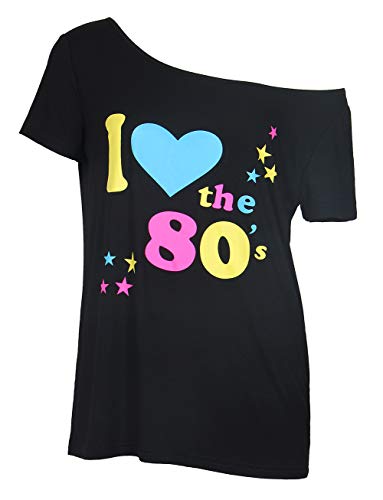 Smile Fish - Camiseta para mujer de los años 80 con texto "I Love 80", estilo informal, de gran tamaño, para mujer Negro7. XXXXXL