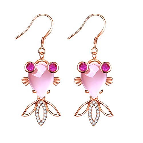 SONGAI Las Mujeres joyería de Moda Rosa Diamantes de imitación Peces de Colores Poco Gota cuelga los Pendientes del Gancho de Regalos, Nombre de Color: Rosa de Oro (Color : Rose Gold)