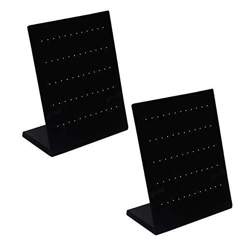 Soporte para Joyas (Pack de 2) - Negro Terciopelo Expositores Organizador de Pendientes con 60 Agujeros (30 Pares) - Porta Pendientes Forma de L - Colgador Pendientes - Expositor Pendientes