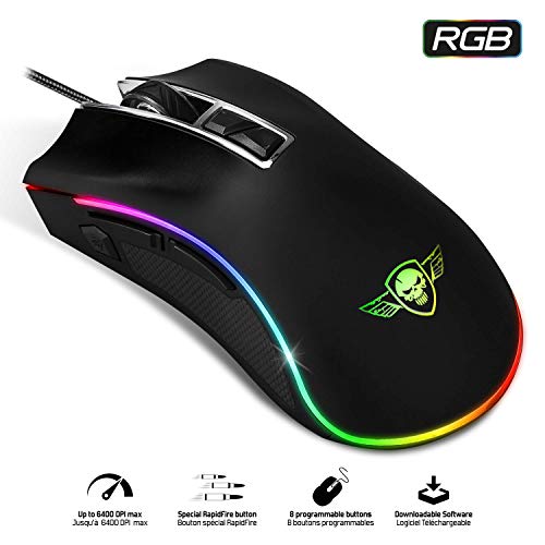 SPIRIT OF GAMER - Gaming Mouse PRO-M6 - Colores LED RGB Retroiluminados - Personalizable - Hasta 6400 DPI - 2 Perfiles Paramétricos - 8 Botones Programables - Tecla Para Francotiradores