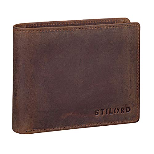 STILORD 'Lennox' Cartera Cuero RFID NFC Protección para Hombres y con Botón Pulsador Billetera Mondero Piel, Color:Palermo - marrón