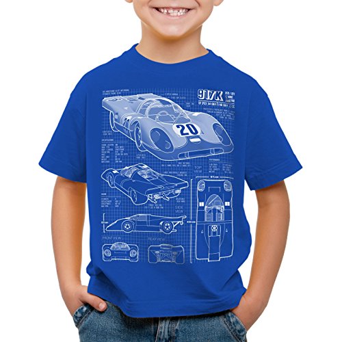style3 917K Cianotipo Camiseta para Niños T-Shirt Le Mans Fotocalco Azul, Color:Azul;Talla:104