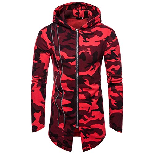 Sudadera con capucha para hombre, color negro, marrón, rojo, gris, grueso, con cremallera de invierno, casual, color liso, para deporte, sudadera con capucha, abrigo-B-red|XXL