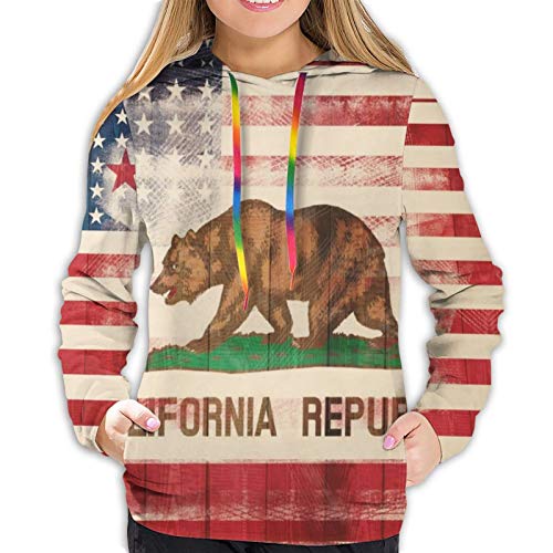 Sudadera con capucha para mujer, diseño de oso de la República de California, bandera de Estados Unidos, madera 3D, con bolsillo