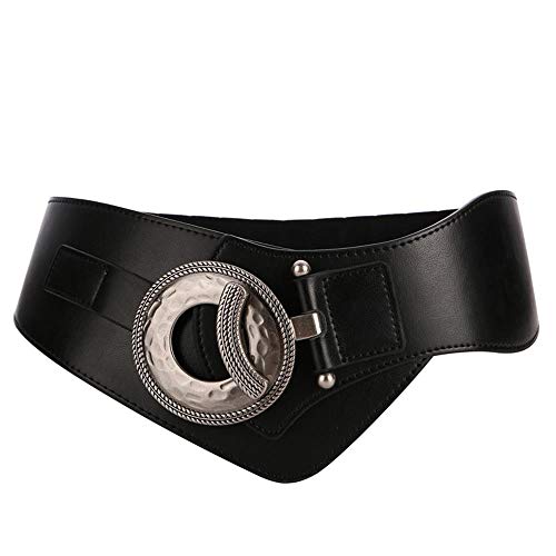 TEAMMAO Vintage Elástico Cinturón Moda Mujeres Ancho Cuero Cinturón Aleación Hebilla Gran Tamaño 70CM-180CM Vestido Abrigo Cinturón 6 cm de Ancho Irregular Leather Belt (2XL:130-180CM, Negro)