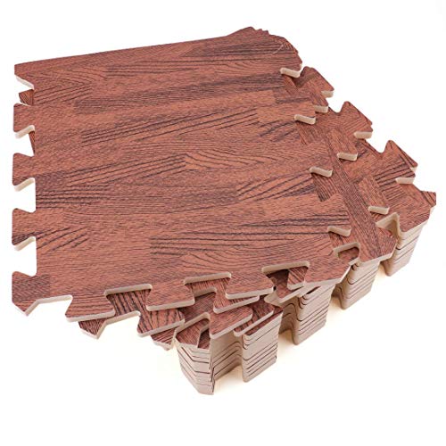 Tebery 16 alfombrillas de espuma EVA entrelazadas con efecto de suelo de madera clara y oscura, para gimnasio, juegos en casa, entrenamiento, 10 mm (30,5 x 30,5 cm) (madera oscura)