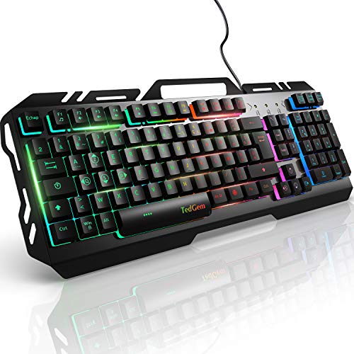 TedGem Teclado para juegos con cable USB-19 teclas [Anti-efecto fantasma] RGB iluminación con marcación rápida, multimedia, soporte para muñeca para PC, computadora, oficina, juegos