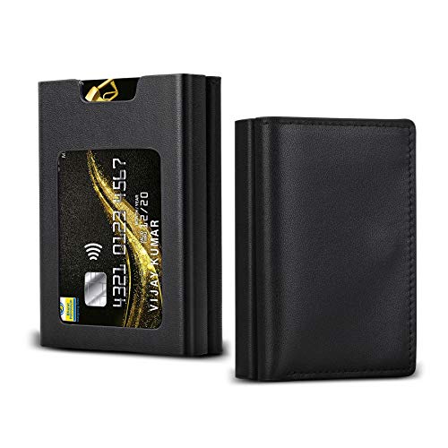 TEEHON Tarjetero para Tarjetas de crédito para Hombres, Cartera Delgada para Hombres con Protección RFID Mini hasta 10 Tarjetas y Billetes Monedero para Hombres - Negro