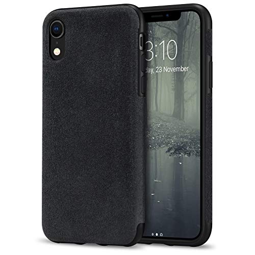 TENDLIN Funda iPhone XR Hecho de Alcantara Material Carcasa de Híbrida de Cuero Compatible con iPhone XR (Negro)