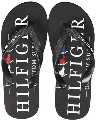 Tommy Hilfiger Nautical Print Beach Sandal, Sandalias con Punta Abierta Hombre, Negro (Black Bds), 42 EU