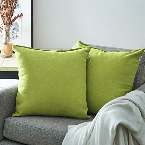 Topfinel Juego 2 Fundas Cojines Sofas de Algodón Lino Chenilla Duradero Almohadas Decorativa de Color sólido para Sala de Estar, sofás, Camas, sillas 65x65cm Verde Mostaza