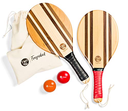 two46 | Set de Palas de Playa Premium | Frescobol - El Deporte de Moda en Sudamérica | Palas de Madera Hechas a Mano. Selección de Bola y Funda de algodón. (Rio Classico)