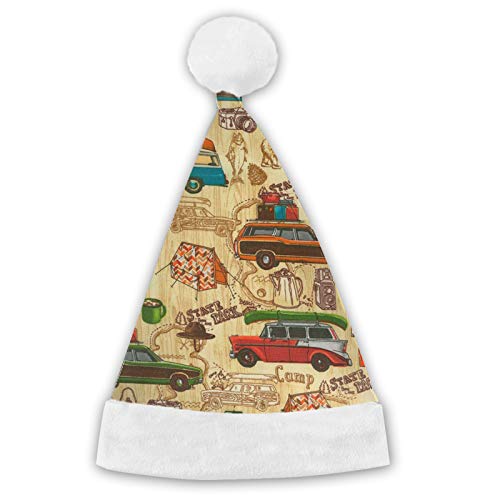 TYUO Sombrero de Papá Noel Sombreros de Navidad Vintage Feliz Camper Rústico Oso de Felpa Para Navidad Año Nuevo Fiesta Suministros Adulto/Niños