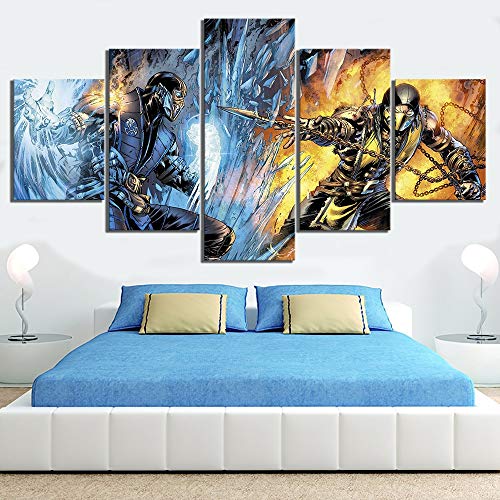 TYUPS 5 Piezas Dibujos Animados Imágenes Ilustraciones Mortal Kombat Juego Póster Pinturas Lienzo de Arte para Habitación Decoración de Pared,A,20X35X2+20X45X2+20X55X1