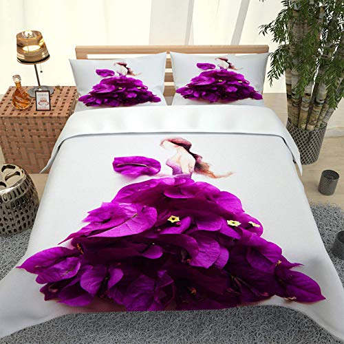 UDUVOG Juego De Funda De Edredón Doble 3 Piezas, 100% Microfibra Suave Y Confortable Ideas De Falda De Flor Morada Ropa De Cama, con 1 Edredón De 240 X 220 Cm Y 2 Fundas De Almohada De 50 X 75 Cm