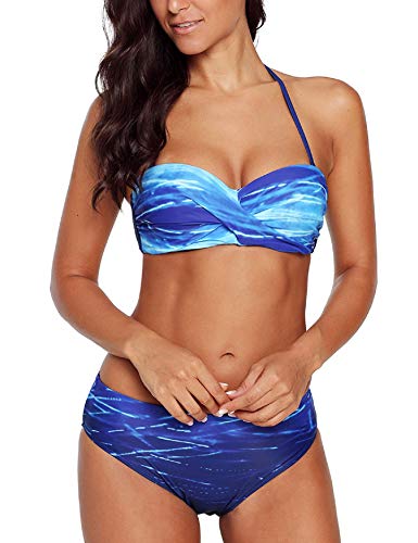 UMIPUBO Bikini Mujer Ropa de Baño Push Up Acolchado Bra Tops y Braguitas Reversibles 2pcs Trajes de Baño Halter Cuello Bañador