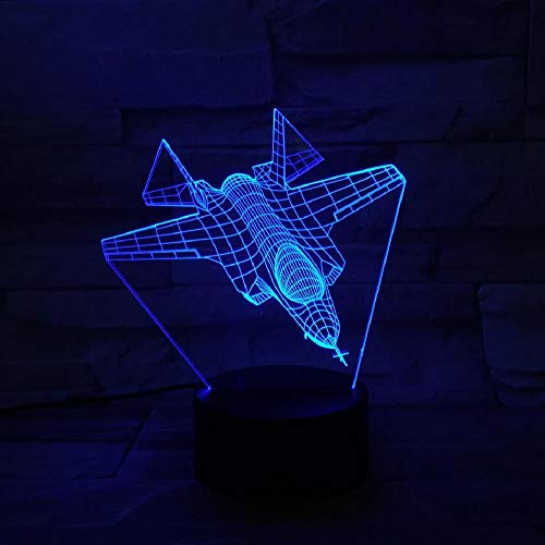 Usb 3d Led Night Light F 35a ∕ b ∕ c Warcraft Modelo Illusion Lampara Fighter Luces decorativas Avión de combate Avión Lámpara de mesa Mesita de noche