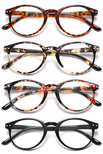 VEVESMUNDO Gafas Lectura Bisagras para Mujer Hombre Redondas Flores Vintage Calidad Elegantes Presbicia Leer Graduadas Anteojos Negro Amarillas Leopardo Rosa