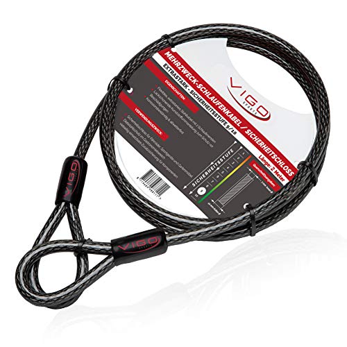 Vigo Sports Cable de acero blindado con ojales [2 m] – resistente a la intemperie y a la corrosión con protección antirrobo para uso en exteriores.