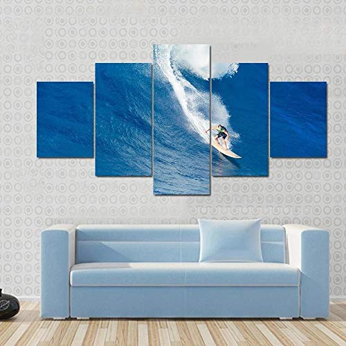 VKEXVDR 5 Piezas Modernos Mural Extreme Surfer Riding Giant Ocean Wave In Hawai Cuadro en Lienzo,impresión artística,único,Pasillo Decor Pared Cuadro Carteles Innovador