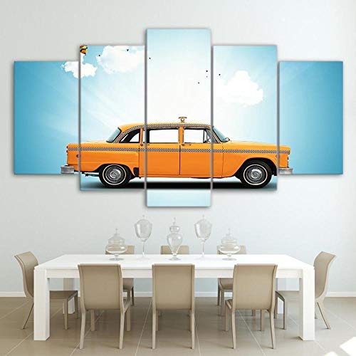 VKEXVDR Art Enlienzo Póster Paseo en Coche y Motor de Cielo Azul 5 Piezas Pared Mural para Decoracion Cuadros Modernos Salon Dormitorio Comedor Cuadro Impresión Piezasmaterial