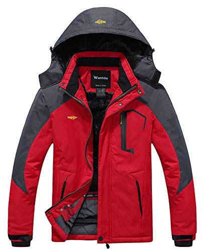 Wantdo Chaqueta de Esquí Impermeable Montaña Abrigo Snowboard para Exteriores Chaqueta Aislada con Vellón Invierno Parka de Nieve con Capucha para Hombre Gris Oscuro Large