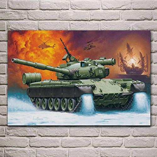 War Art Maio T 80 Main Battle Tank Rusia Helicopter Missile Fire Home Wall Art Decor Poster Prints Canvas Pictures-60x90cm (23.6x35.4 Pulgadas) Sin Marco