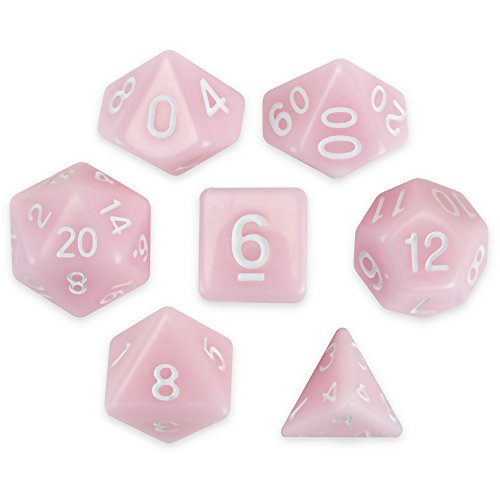 Wiz Dice Cherry Blossom - Juego de 7 dados poliedros, sólidos pastel rosa milenario para mesa con caja transparente