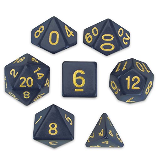 Wiz Dice Dreamless Night Juego de 7 dados poliedros, sólidos azul marino oscuro mesa RPG dados con caja de exhibición transparente