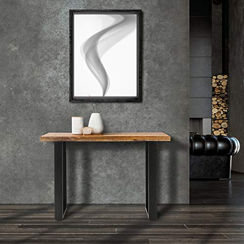 WOMO-DESIGN Mesa de Centro Moderna 115x40x77 cm Madera Maciza de Mango con Marco de Metal Negro Perfiles de Acero Mesita Decorativa para Salón Diseño Retro Escritorio Auxiliar para Sala de Estar