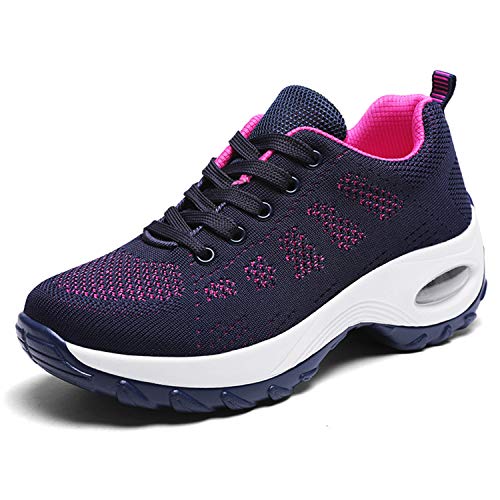 WOWEI Zapatillas Deportivas de Mujer Ligero Respirable Running Sneakers Mesh Plataforma Mocasines Zapatos de Cuña,Azul,36 EU