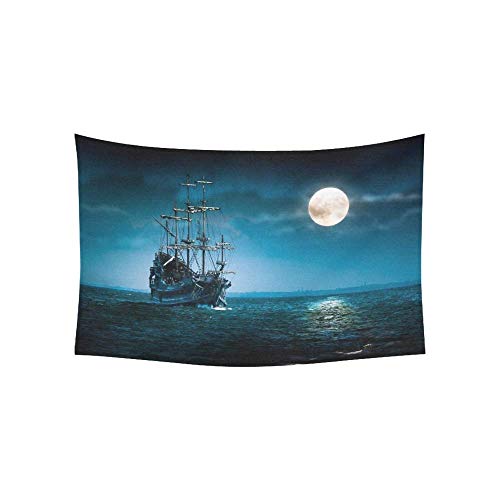 WSMWHX Tapiz Barco Pirata Flying Dutchman Sailing Moon Tapices Colgante De Pared Flor Tapiz Psicodélico Colgante De Pared Decoración De Dormitorio Indio para Sala De Estar Dormitorio-L / 150Cmx200Cm