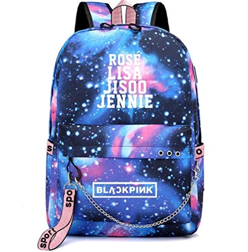 WYCY Blackpink Mochila Mochila Escolar de Moda Mochila Escolar Unisex con Puerto de Carga USB y línea de Audio para niños y niñas Escolares (Estrella Azul)