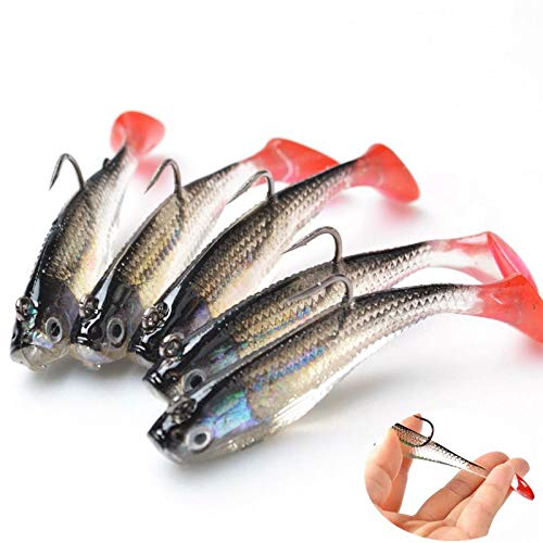 XHONG 5 señuelos de pesca, ojos 3D, señuelo de pesca suave, señuelos de pesca de minnow de Topwater Popper, anzuelos de pesca con un solo gancho, cebos artificiales para exteriores