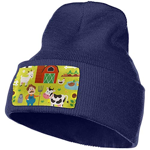 xinfub con Granjero Montando un Tractor y Animales de Granja Eps Unisex Invierno Verano Cálido con puños Lisos Cráneo Holgado Gorro de Punto Diario